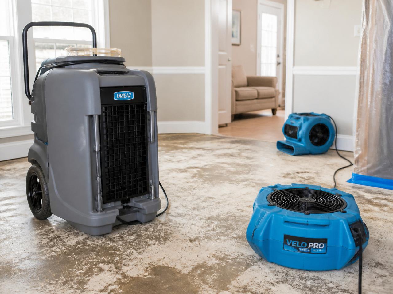 Industrial drying equipment during a water damage restoration job